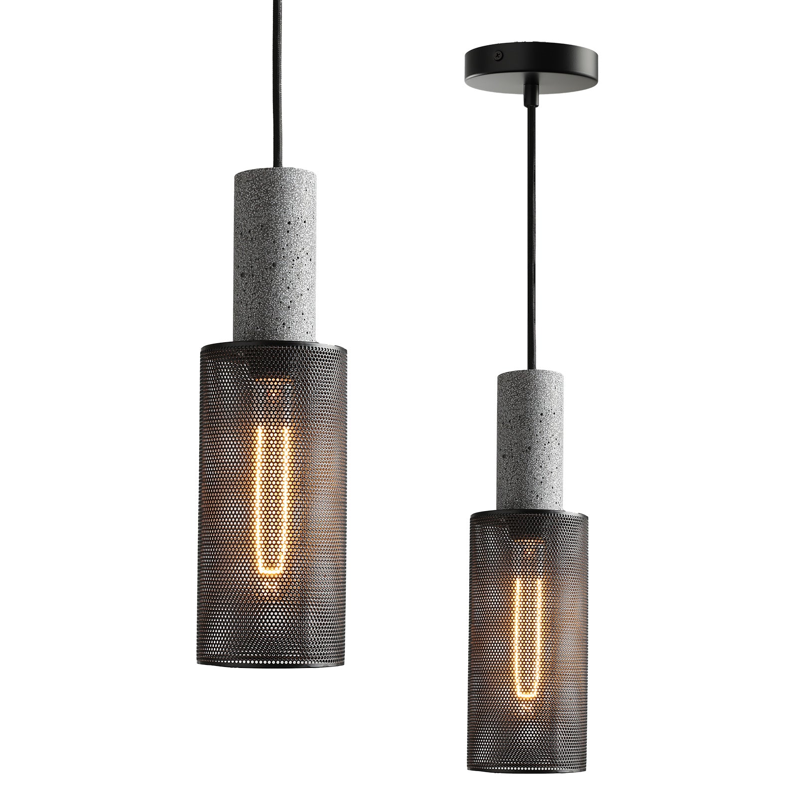 Lighten Chance 1 Pack Modern Mini Pendant Light Fixture with Concrete and 4" Black Metal Lamp Shade, Hanging Ceiling Lighting Lampshade Kitchen Island for Bedroom Dining Room Restaurant
