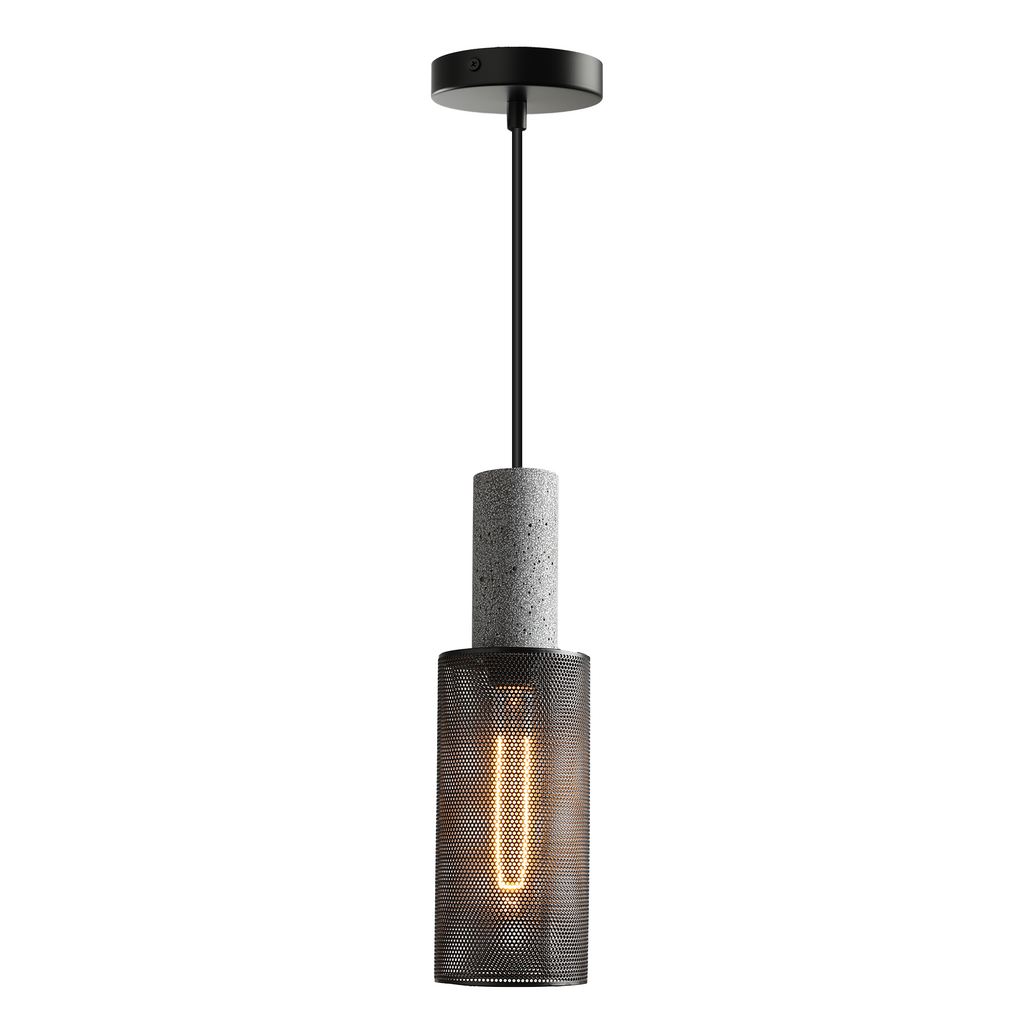 Lighten Chance 1 Pack Modern Mini Pendant Light Fixture with Concrete and 4" Black Metal Lamp Shade, Hanging Ceiling Lighting Lampshade Kitchen Island for Bedroom Dining Room Restaurant