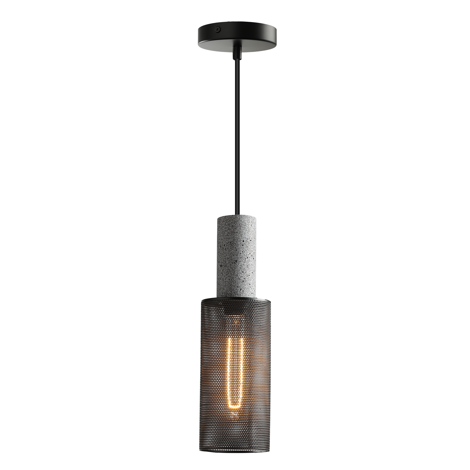 Lighten Chance 1 Pack Modern Mini Pendant Light Fixture with Concrete and 4" Black Metal Lamp Shade, Hanging Ceiling Lighting Lampshade Kitchen Island for Bedroom Dining Room Restaurant