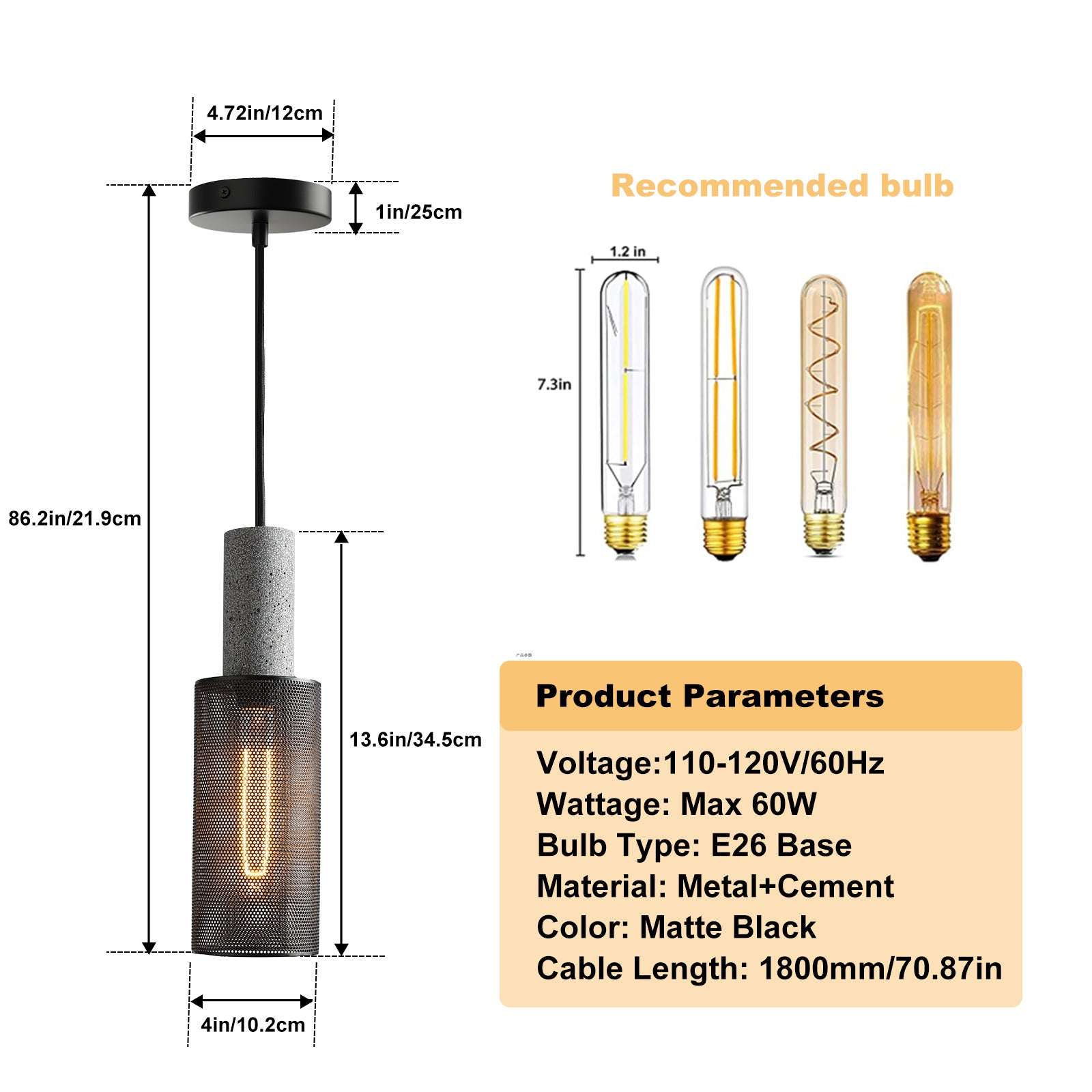 Lighten Chance 1 Pack Modern Mini Pendant Light Fixture with Concrete and 4" Black Metal Lamp Shade, Hanging Ceiling Lighting Lampshade Kitchen Island for Bedroom Dining Room Restaurant