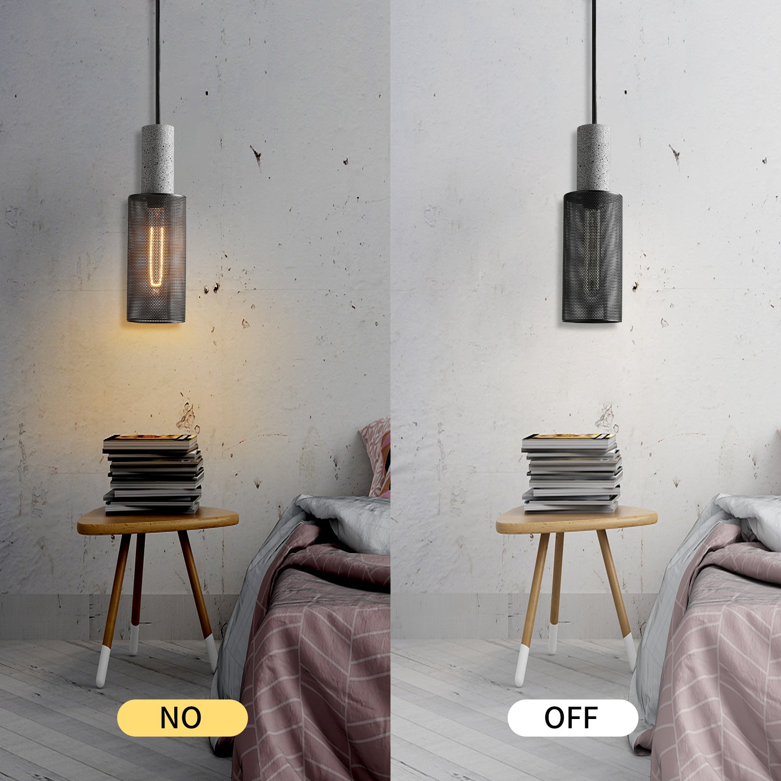 Lighten Chance 1 Pack Modern Mini Pendant Light Fixture with Concrete and 4" Black Metal Lamp Shade, Hanging Ceiling Lighting Lampshade Kitchen Island for Bedroom Dining Room Restaurant