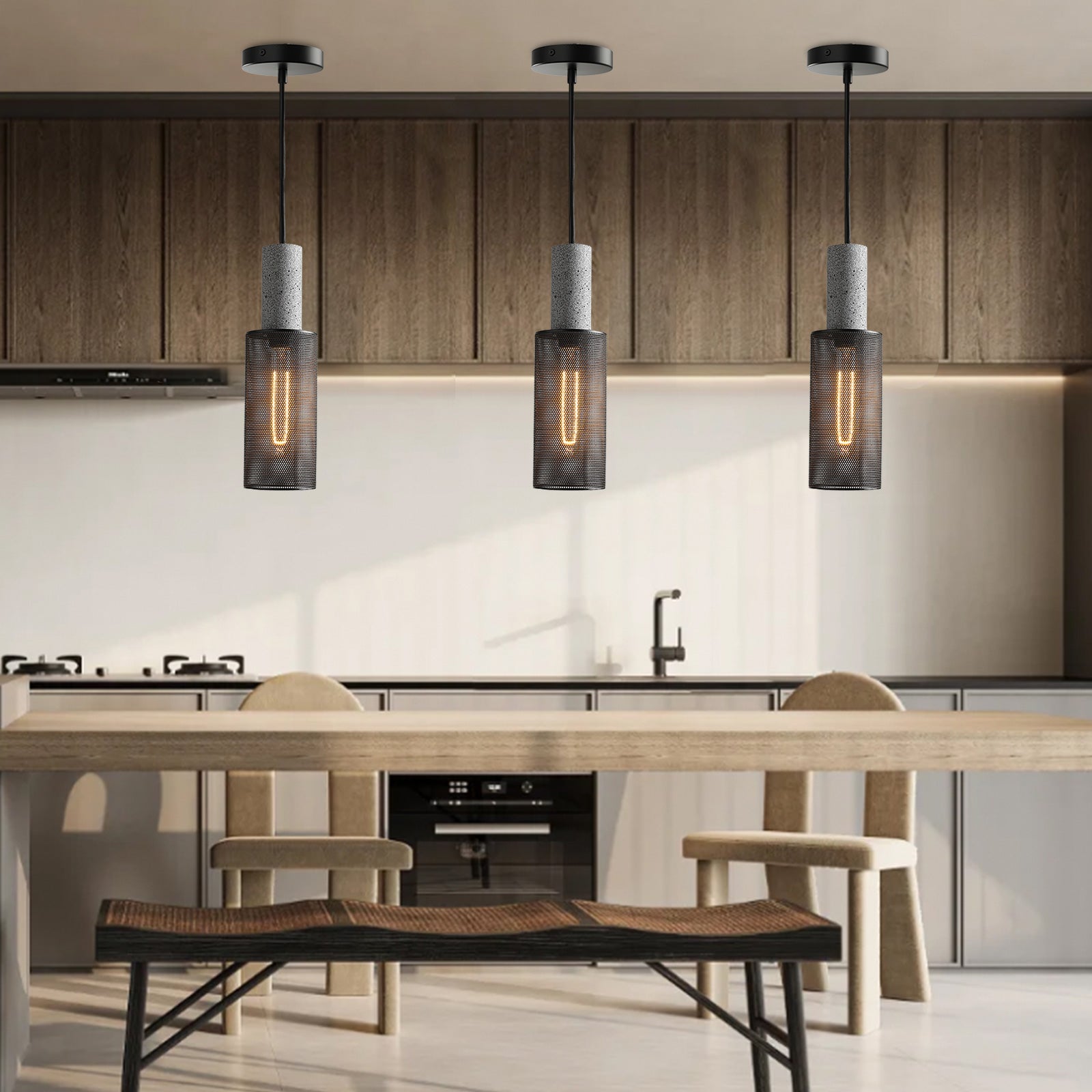 Lighten Chance 1 Pack Modern Mini Pendant Light Fixture with Concrete and 4" Black Metal Lamp Shade, Hanging Ceiling Lighting Lampshade Kitchen Island for Bedroom Dining Room Restaurant