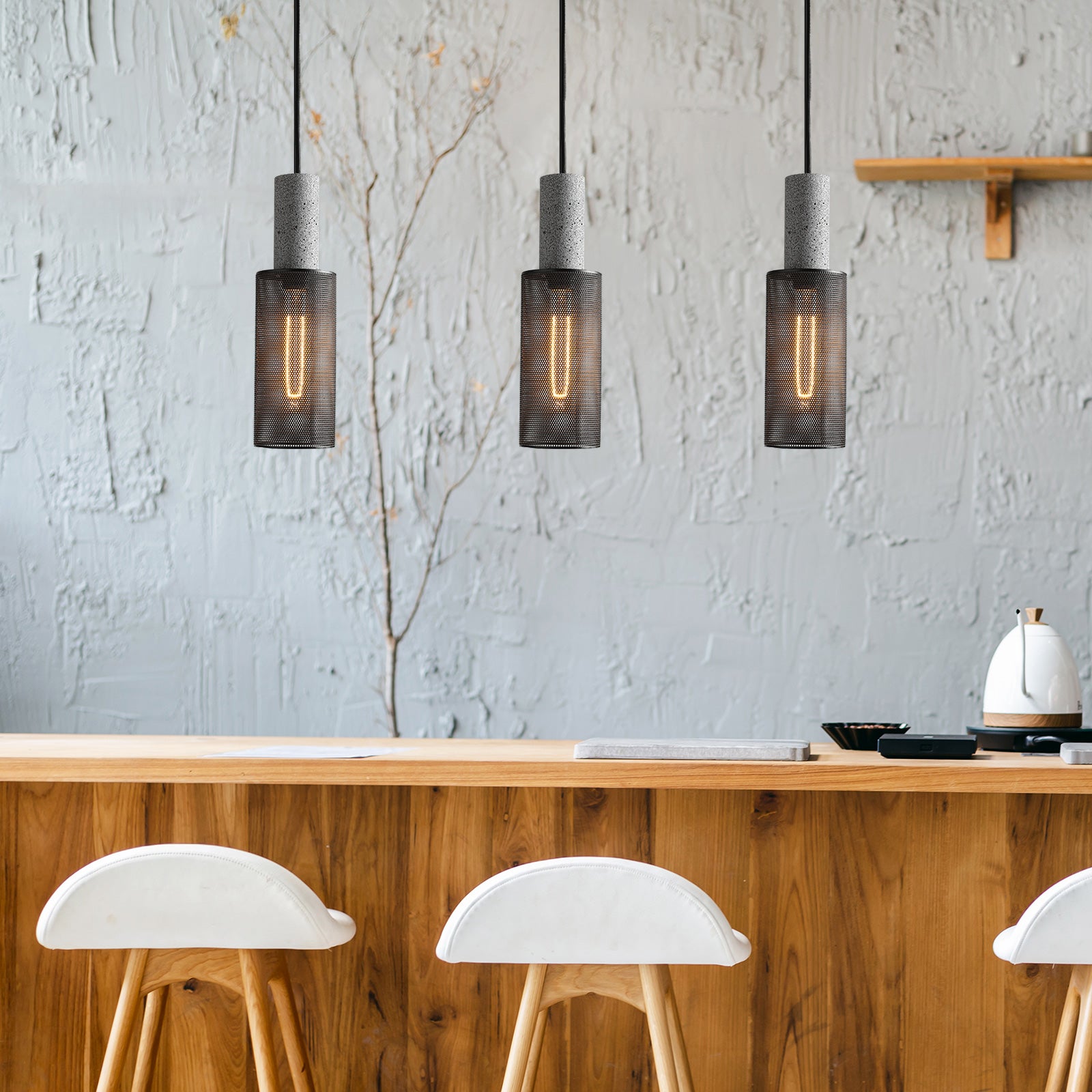 Lighten Chance 1 Pack Modern Mini Pendant Light Fixture with Concrete and 4" Black Metal Lamp Shade, Hanging Ceiling Lighting Lampshade Kitchen Island for Bedroom Dining Room Restaurant