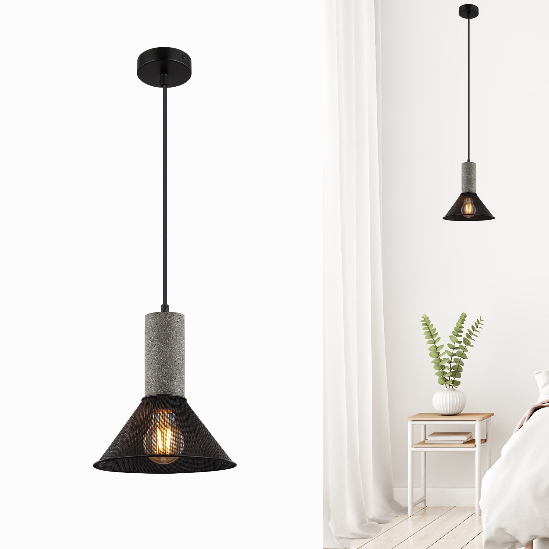 Lighten Chance 1 Pack Modern Black Pendant Light Fixture, 8.25" Industrial Rustic Hanging Lamp, Adjustable Ceiling Island Lighting Fixture For Bedroom Living Room Kitchen Sink Cafe