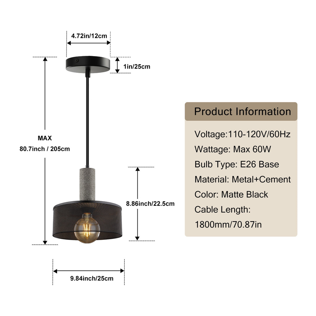 Lighten Chance 1 Pack Farmhouse Pendant Light Kitchen Island, 9.82" Modern Black Hanging Ceiling Lighting Fixture, Industrial Farmhouse Metal Lampshade Lamp Shade, Sloped Ceiling Adjustable
