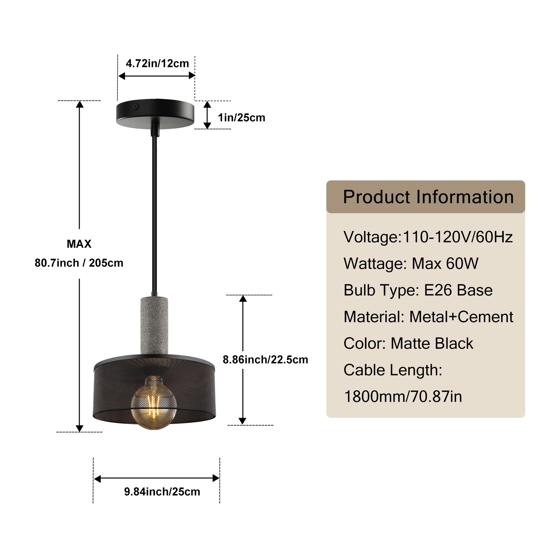 Lighten Chance 1 Pack Farmhouse Pendant Light Kitchen Island, 9.82" Modern Black Hanging Ceiling Lighting Fixture, Industrial Farmhouse Metal Lampshade Lamp Shade, Sloped Ceiling Adjustable