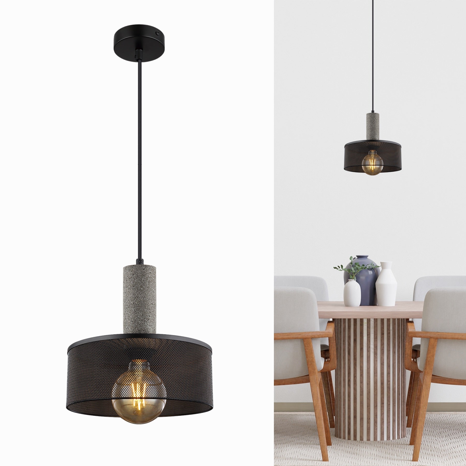 Lighten Chance 1 Pack Farmhouse Pendant Light Kitchen Island, 9.82" Modern Black Hanging Ceiling Lighting Fixture, Industrial Farmhouse Metal Lampshade Lamp Shade, Sloped Ceiling Adjustable