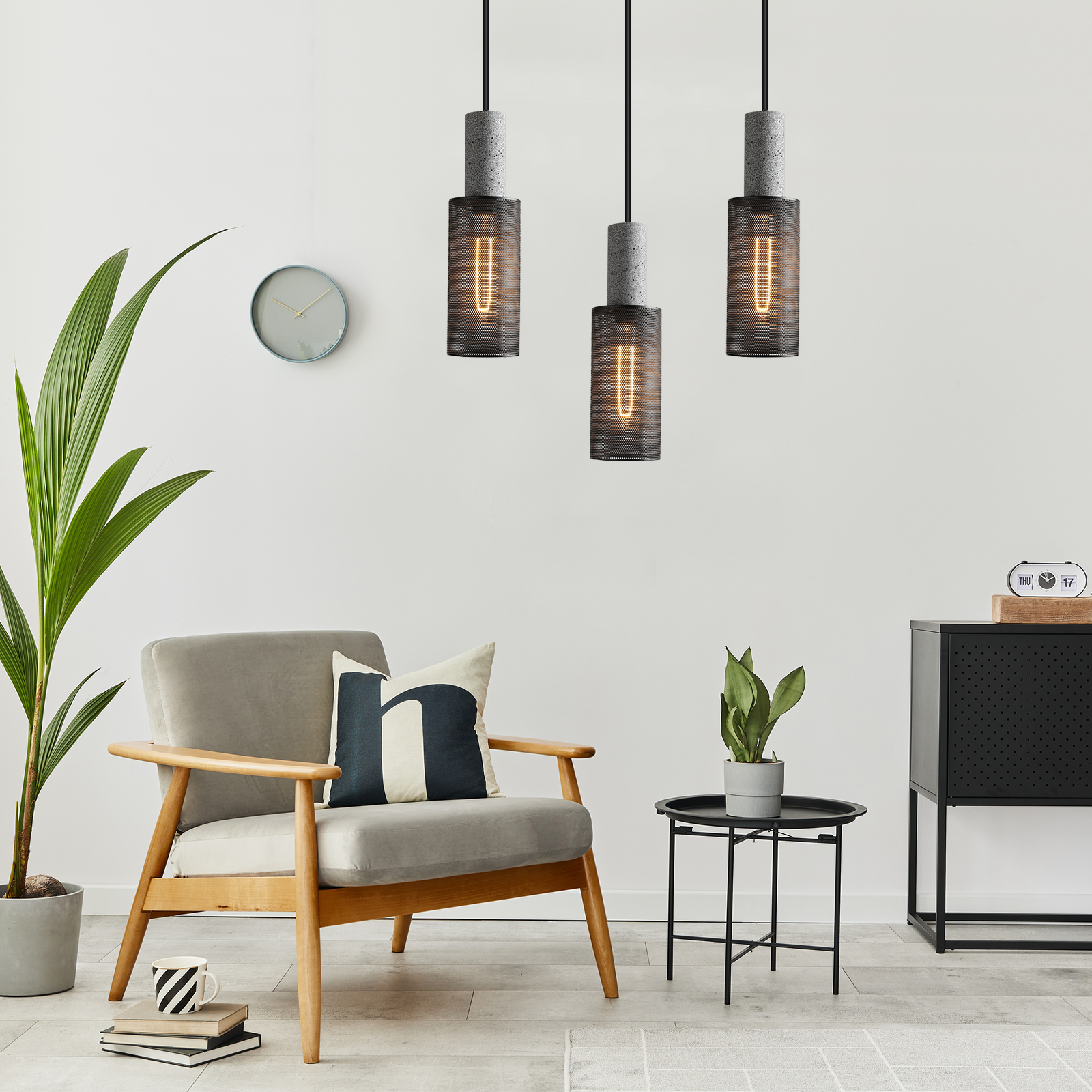 Lighten Chance 1 Pack Modern Mini Pendant Light Fixture with Concrete and 4" Black Metal Lamp Shade, Hanging Ceiling Lighting Lampshade Kitchen Island for Bedroom Dining Room Restaurant