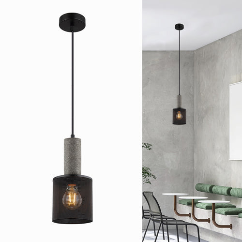 Lighten Chance 1 Pack 4.71" Modern Black Pendant Light, Adjustable Hanging Ceiling Lighting Fixture with Concrete, Industrial Metal Lampshade Lamp Over Kitchen Island for Dining Room, Hallway