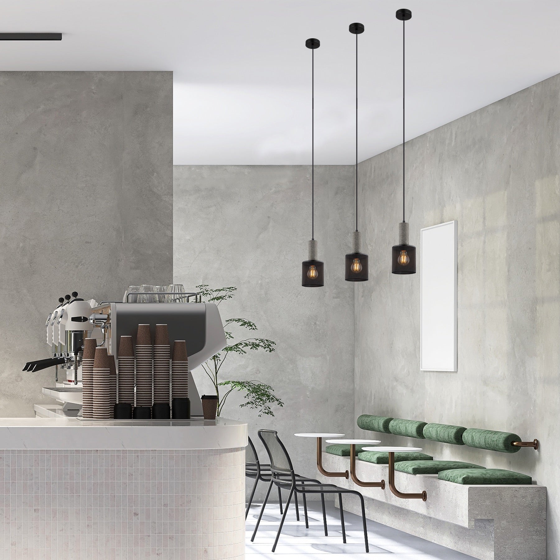 Lighten Chance 1 Pack 4.71" Modern Black Pendant Light, Adjustable Hanging Ceiling Lighting Fixture with Concrete, Industrial Metal Lampshade Lamp Over Kitchen Island for Dining Room, Hallway