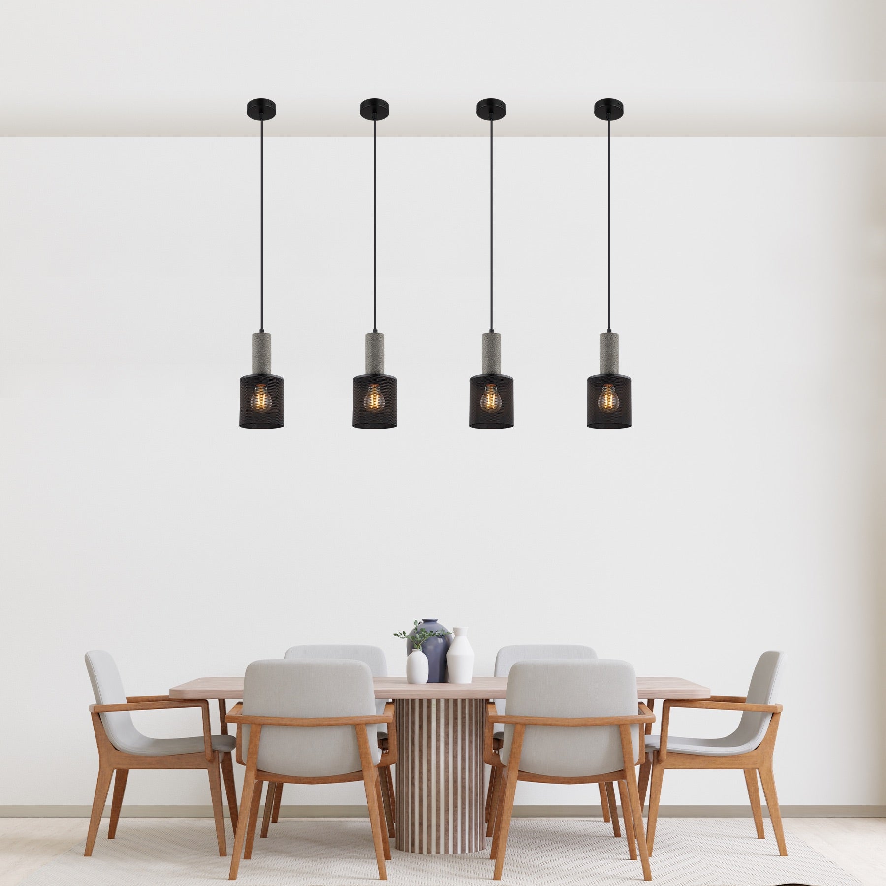 Lighten Chance 1 Pack 4.71" Modern Black Pendant Light, Adjustable Hanging Ceiling Lighting Fixture with Concrete, Industrial Metal Lampshade Lamp Over Kitchen Island for Dining Room, Hallway