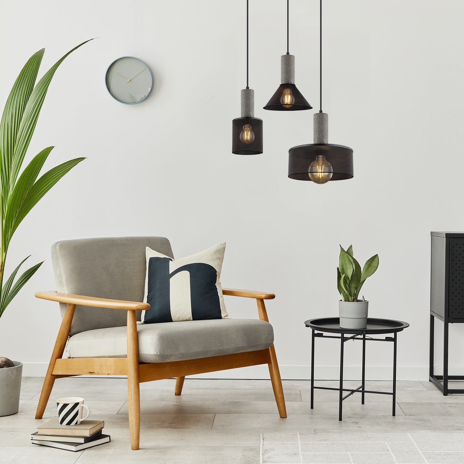 Lighten Chance 1 Pack 4.71" Modern Black Pendant Light, Adjustable Hanging Ceiling Lighting Fixture with Concrete, Industrial Metal Lampshade Lamp Over Kitchen Island for Dining Room, Hallway